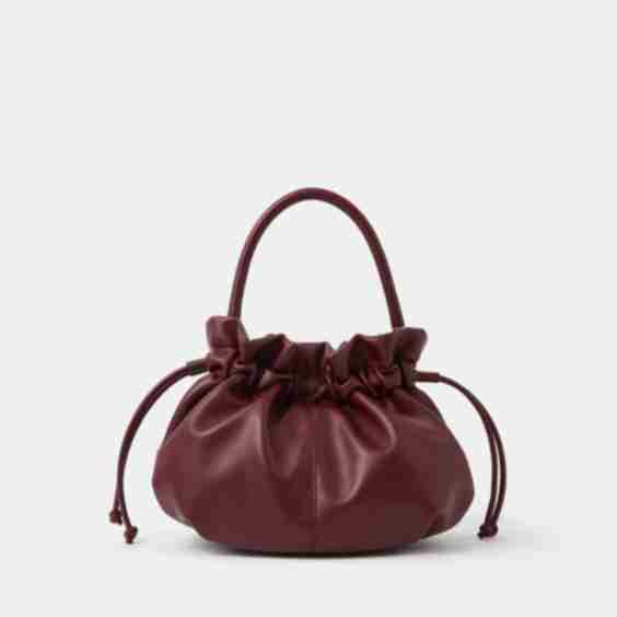 Faux Leather Ruched Drawstring Grab Bag