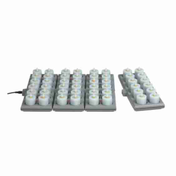 HFRP48-A 1 1/2" Round LED Flameless Votive Candles Set w/ Charging Tray - 2 3/10" H, Amber Flame