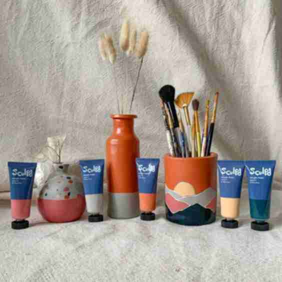 Home Pottery Kit With Paint Set Earth Tones