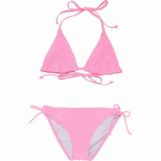 Shirred Halter Neck Tie Front Bottom Triangle Bikini 