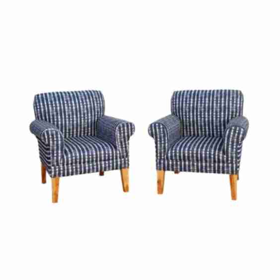 Pair Of Indigo Bergere Club Chairs