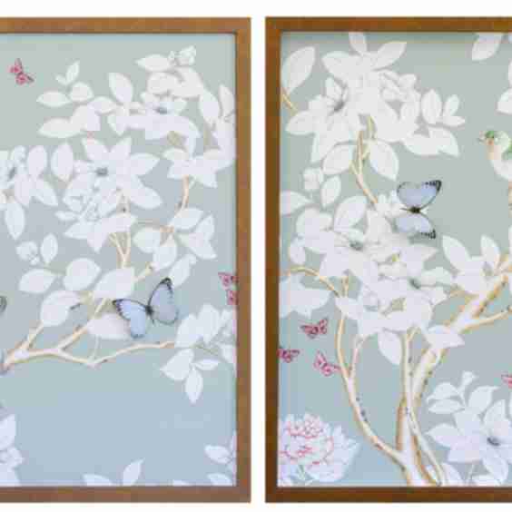 Pale Gray/Green Chinoiserie Diptych Art 