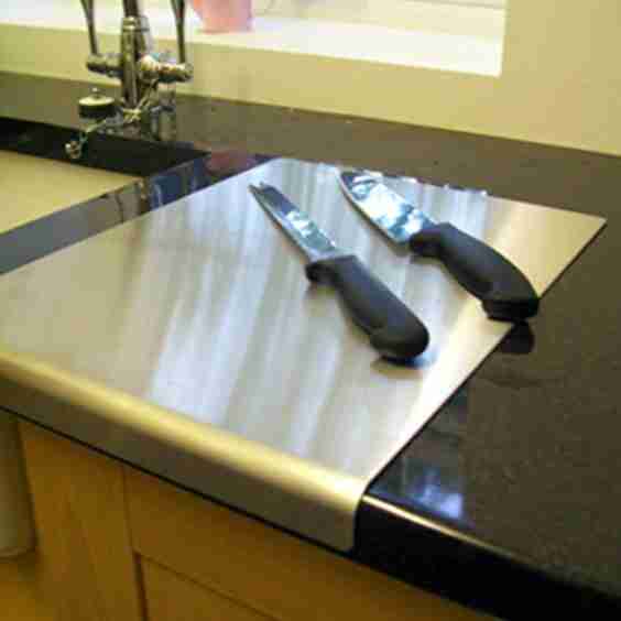 Stainless Steel Worktop Saver Chopping Board Round Edge (Includes Non Slip Rubber Feet)