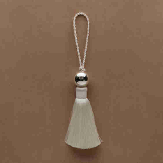 Small Silver Ball Tassel White