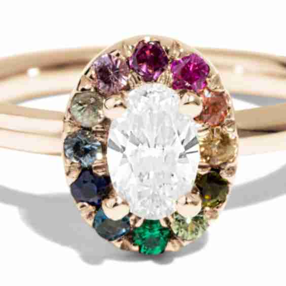 Dez Diamond Oval With Rainbow Halo Ring