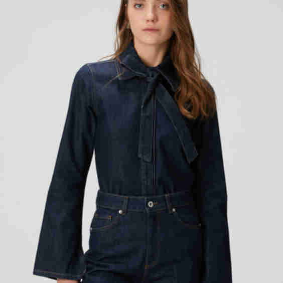 Tie Detailed Denim Shirt