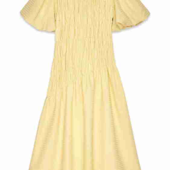 Smock Detail Puff Sleeve Midi Dress