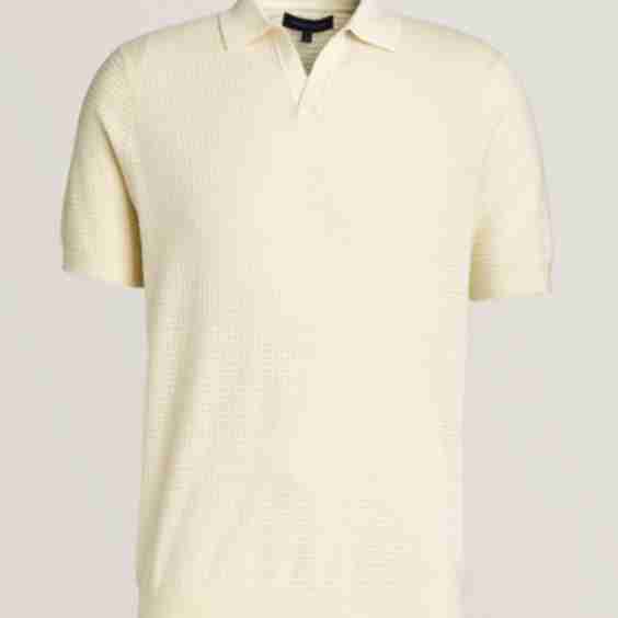 Open Collar Textured Knit Polo