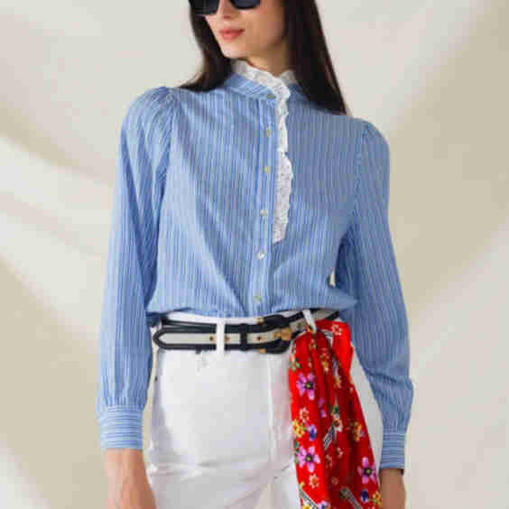 Shirt With Vertical Stripes With Lace 