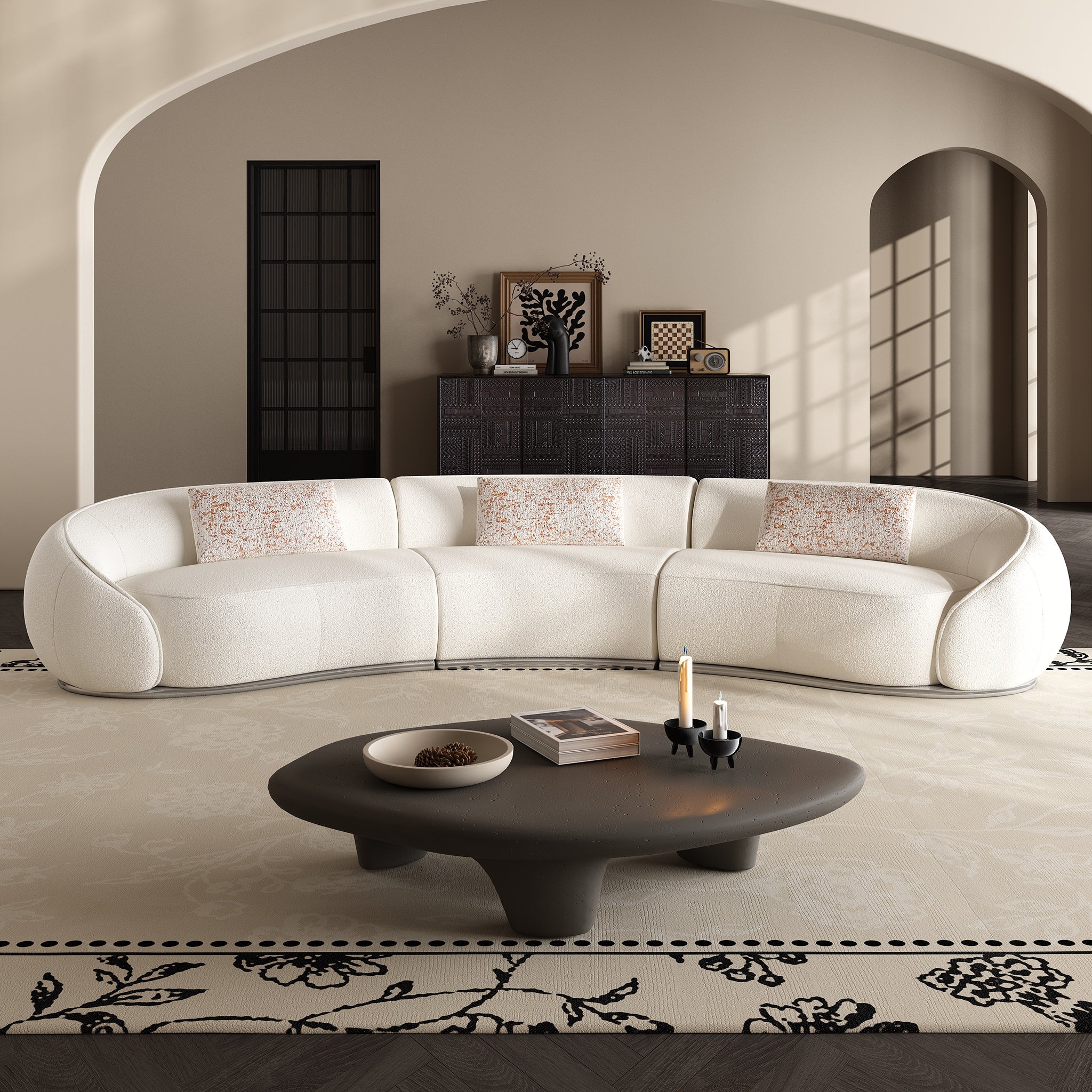 Boucle Sectional Curved Sofa