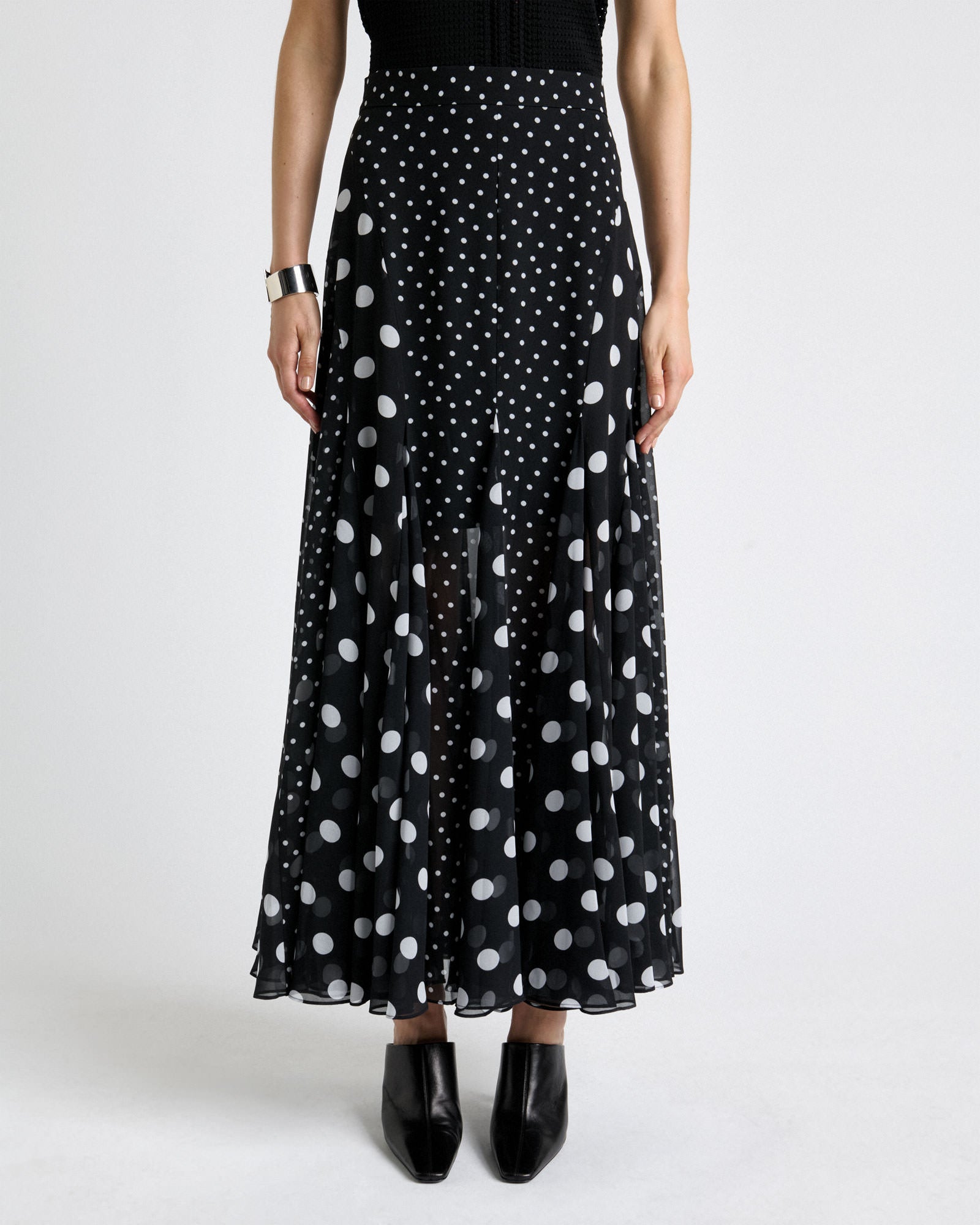 Polka Dot Flared Maxi Skirt