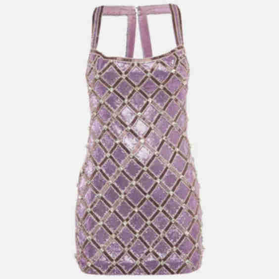 Metallic Embroidered Back Drape Detail Mini Dress