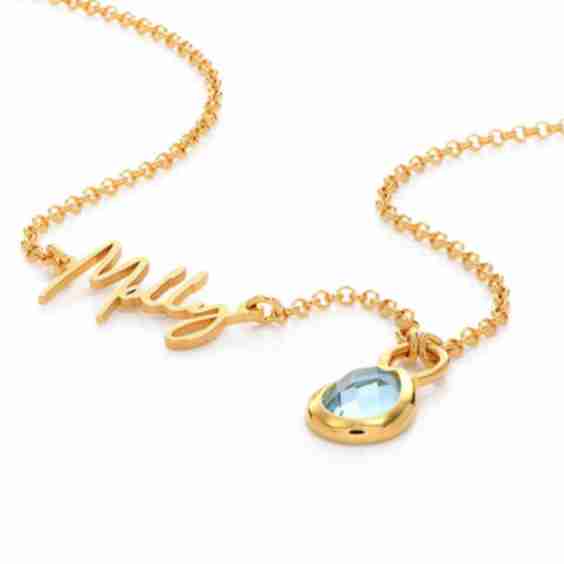 Annie Teardrop Name Necklace With Gemstone In 18 K Gold Plating