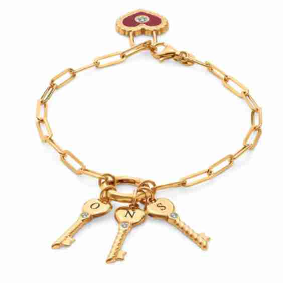 Heart Lock & Key Initial Diamond Bracelet