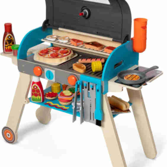 Wooden Luxury Grill Smoker And Pizza Oven Toy Food Toy For Kids Pretend Cooking