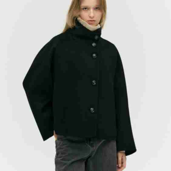 Cashmere Blend Button Detail High Neck Short Coat