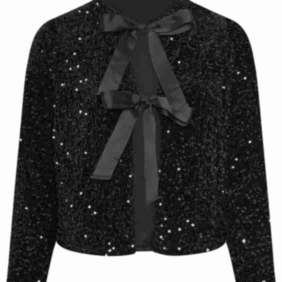 Velvet Bow Tie Front Sequin Jacket