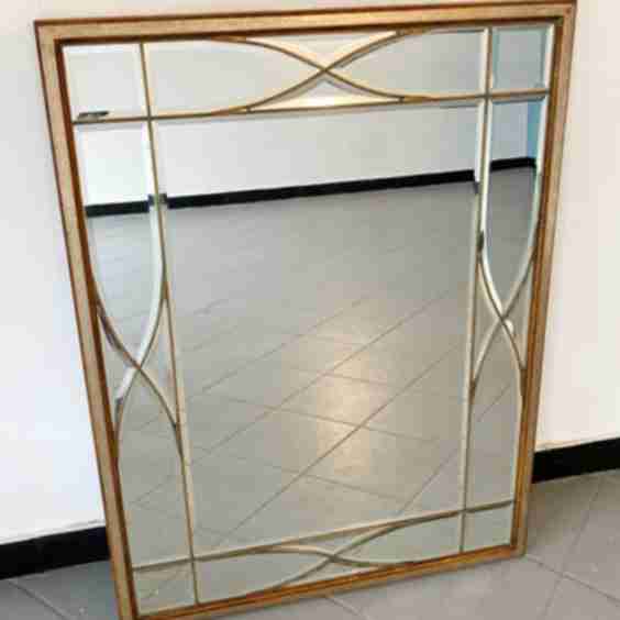 Large Mirror with Wooden Frame, Details, Lozenge Design, 1940S