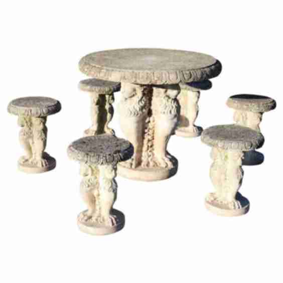 Early 20th Century Garden Table and Stool, Set of 7