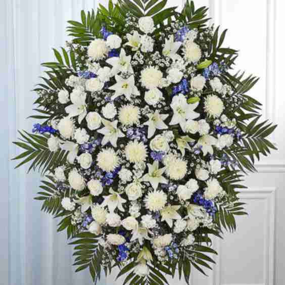 Blue White Funeral Standing Spray
