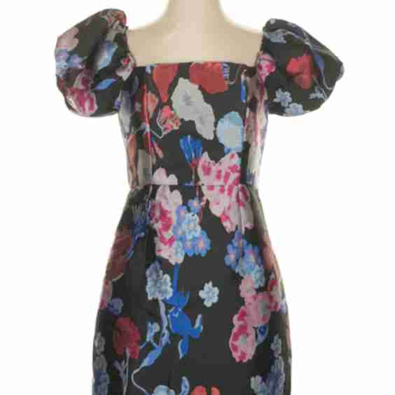 So Stunning Multi Floral Jacquard Puff Sleeve Mini Dress