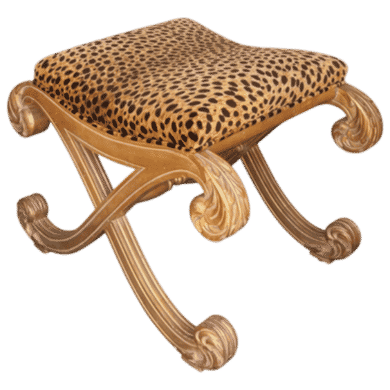 18th C Style Rococo Giltwood Leopard Velvet X Bench Footstool Ottoman