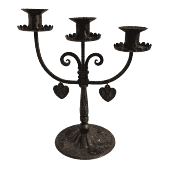 Primitive German 3-Arm Tole Metal Candelabra – Rustic Vintage Charm