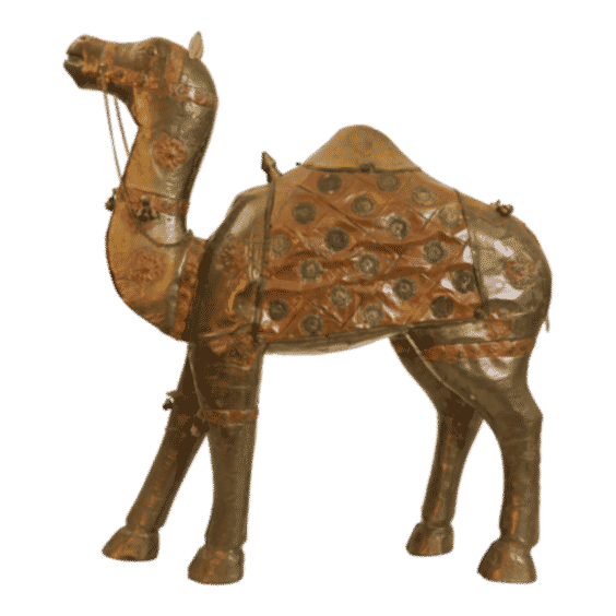 Large Wood Camel Sculpture Covered in Brass and Copper Raj India