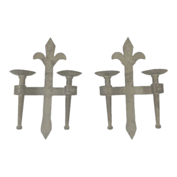 Pair Vintage Fleur De Lis Candle Wall Sconces