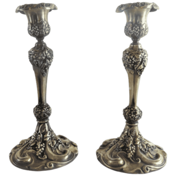 Antique Art Nouveau Silverplate Candle Sticks- a Pair