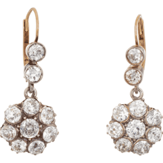 Late 19th Century 2 50 Ct Antique Victorian Diamond Drop Earrings Cluster 14 K Gold Silver Jewelry A Pair