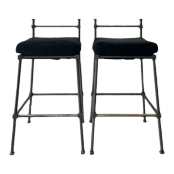 Pair Of English Midcentury  Barstools With Wool Cushions