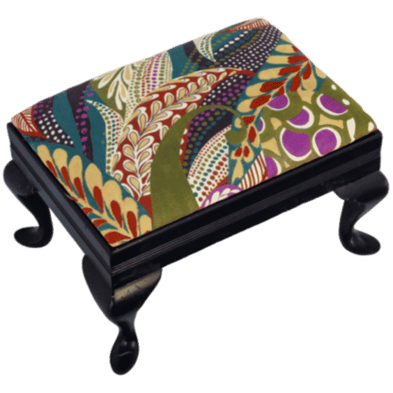 Printed Linen On Antique Ebony Footstool