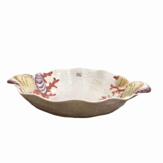 1980 S Fitz And Floyd Hand Painted Coral Shells Large Server Bowl