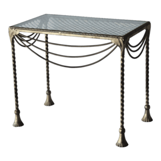 1960s Italy Baroque Style Rope Tassel Glass Brass Finish Metal Side Table