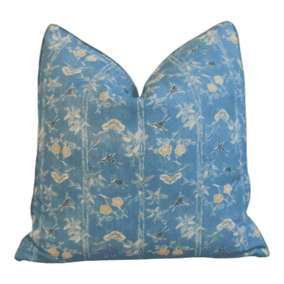 Designer Chinoiserie Bird & Floral Bamboo Feather/Down Pillow 20" Square