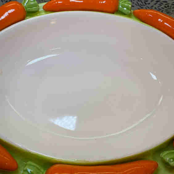 Vintage Trompe L’Oeil Style Carrot Rim Serving Bowl Easter Spring Ceramic Centerpiece Dish