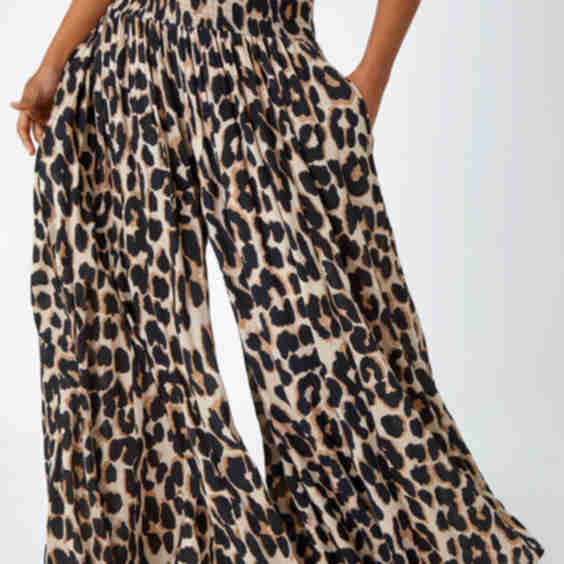 Animal Shirred Palazzo Stretch Trouser