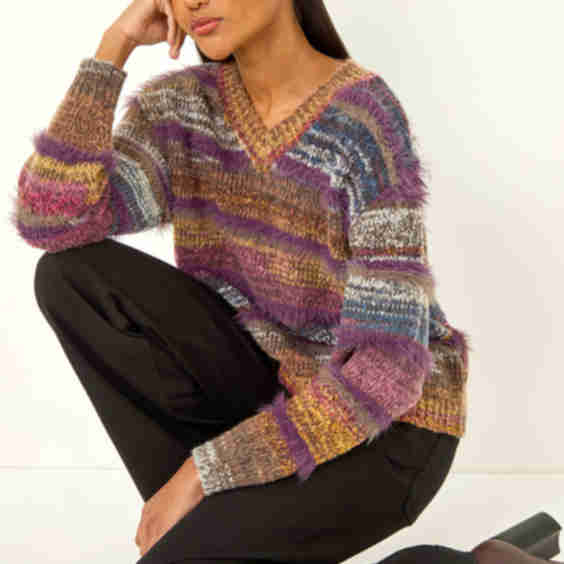 Textured Stripe V Neck Knit Jumper