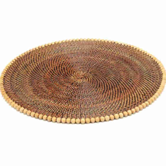 Round Placemat with Beads, Natural, Set of 4
