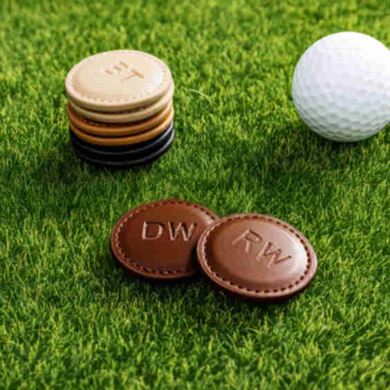 Personalized Monogram PU Leather Magnetic Golf Ball Marker Set of Two