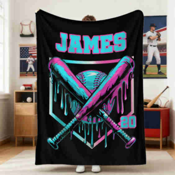 Personalized Ice Cream Dripping Baseball Bat Soft Throw Blanket