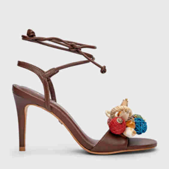 Sandalia Artistic Lace Up Salto Fino Couro Marrom Brunette