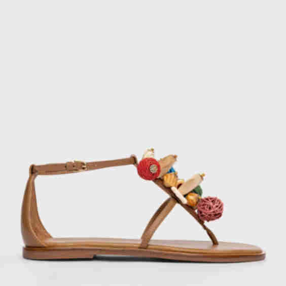 Sandalia Flat Artistic Couro Marrom Honey