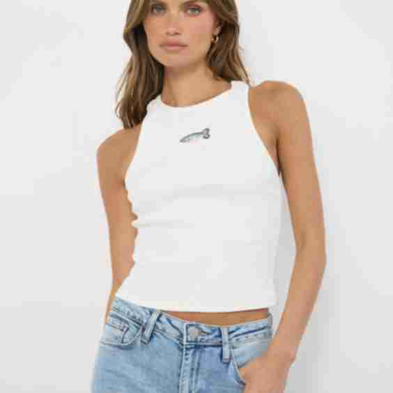 Crazy Fish Off White Top