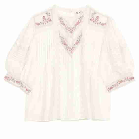 Fleur Embellished Cotton Short Sleeve Top