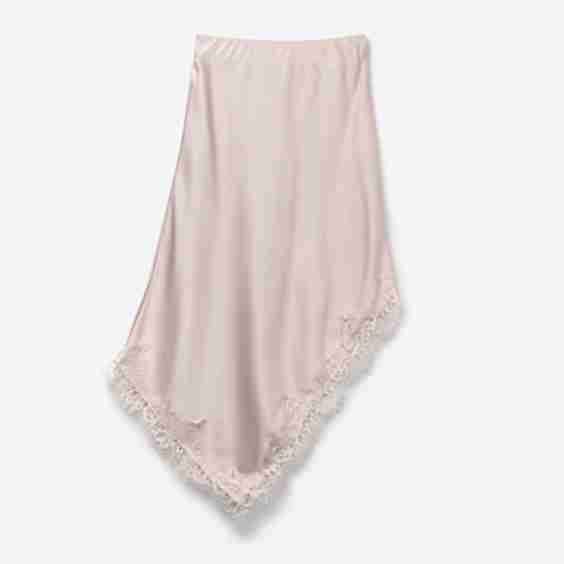 Satin Handkerchief Skirt with Lace Trim