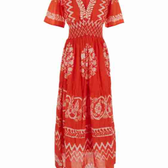 V Neck Graphic Print Long Dress