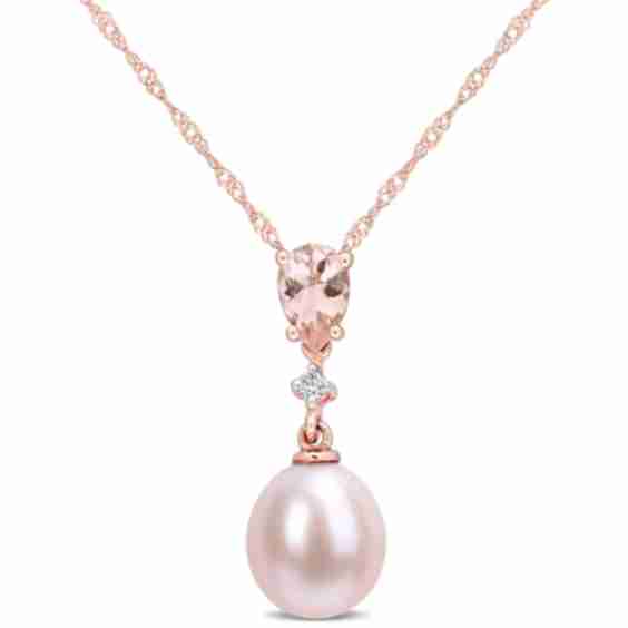 Pearl Pendant with Morganite and Diamond Accent Necklace