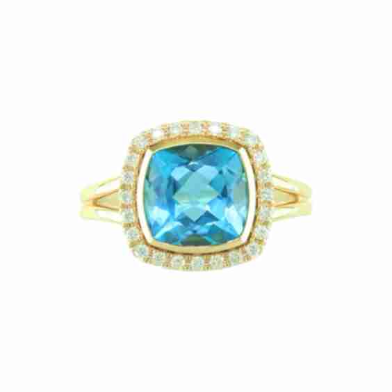 Blue Topaz And Diamond Ring In 10 K Yellow Gold